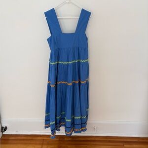 Blue Maxi Dress with Colorful Zigzag Accents